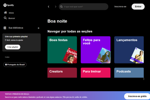 Imagem da home do site spotify